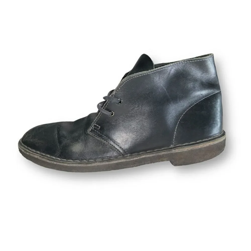 👞 Clarks Men’s Desert Chukka Boots | Black Leather |‎ Size 10 (UK 9.5)